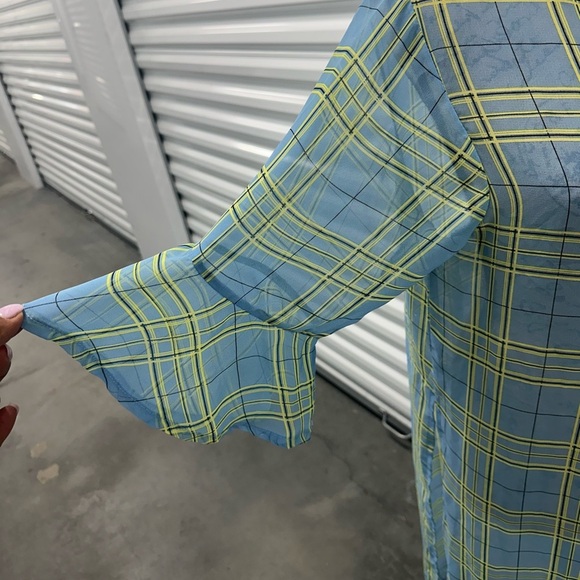 Do Everything in Love Women Soft Flared Sleeve Plaid Check Kimono Shawl Cardigan - Picture 5 of 10